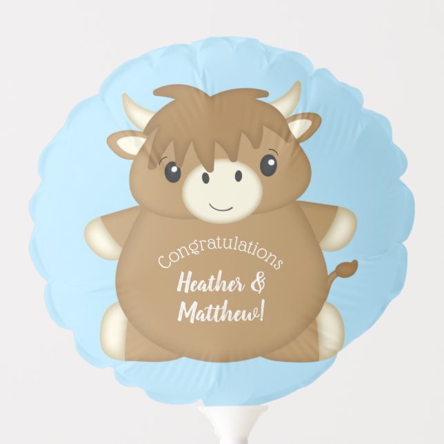 Scottish Highland Cow Baby Shower Blue Balloon (Front)