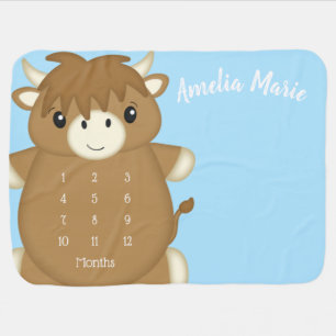 Scottish Highland Cow Baby Shower Blue Blanket