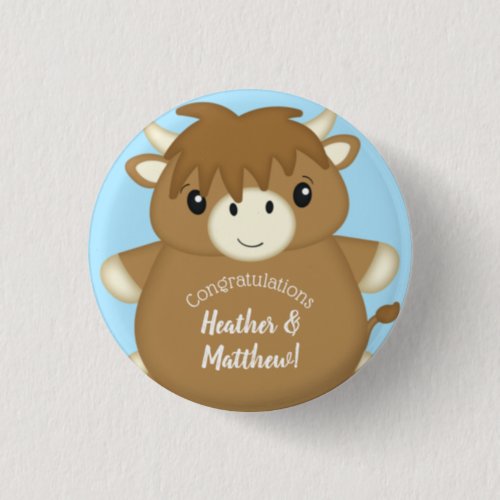 Scottish Highland Cow Baby Shower Blue Button