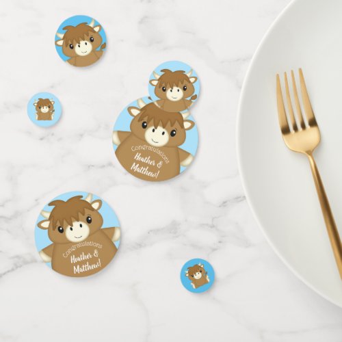 Scottish Highland Cow Baby Shower Blue Confetti