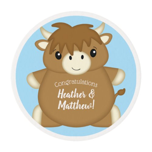 Scottish Highland Cow Baby Shower Blue Edible Frosting Rounds