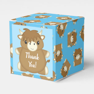 Scottish Highland Cow Baby Shower Blue Favor Boxes