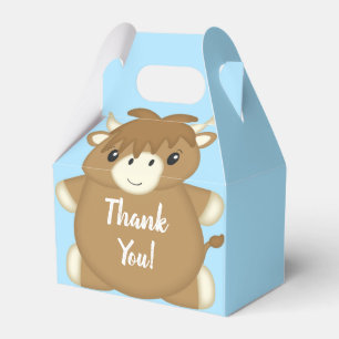 Scottish Highland Cow Baby Shower Blue Favor Boxes