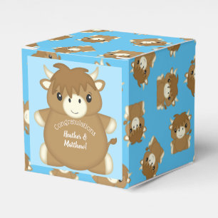 Scottish Highland Cow Baby Shower Blue Favor Boxes