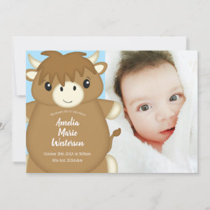 Scottish Highland Cow Baby Shower Blue Invitation