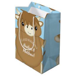 Scottish Highland Cow Baby Shower Blue Medium Gift Bag