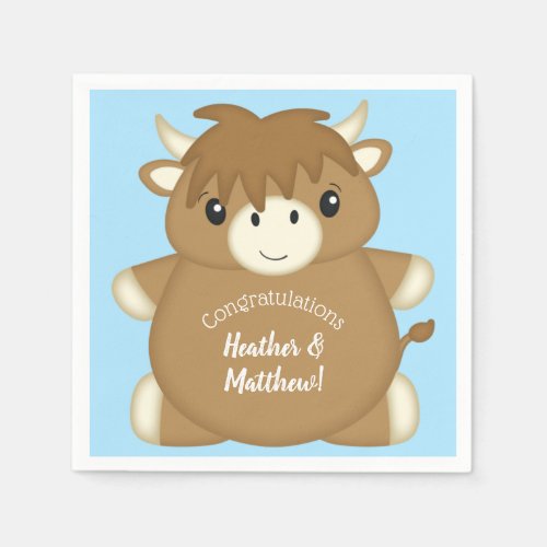 Scottish Highland Cow Baby Shower Blue Napkins