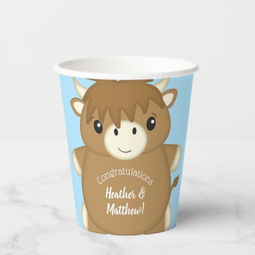 Scottish Highland Cow Baby Shower Blue Paper Cups