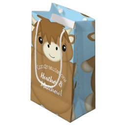 Scottish Highland Cow Baby Shower Blue Small Gift Bag