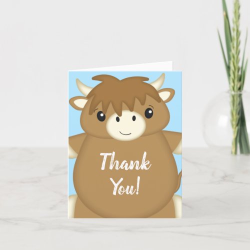 Scottish Highland Cow Baby Shower Blue Thank You Card