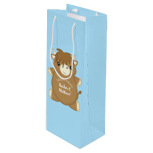 Scottish Highland Cow Baby Shower Blue Wine Gift Bag