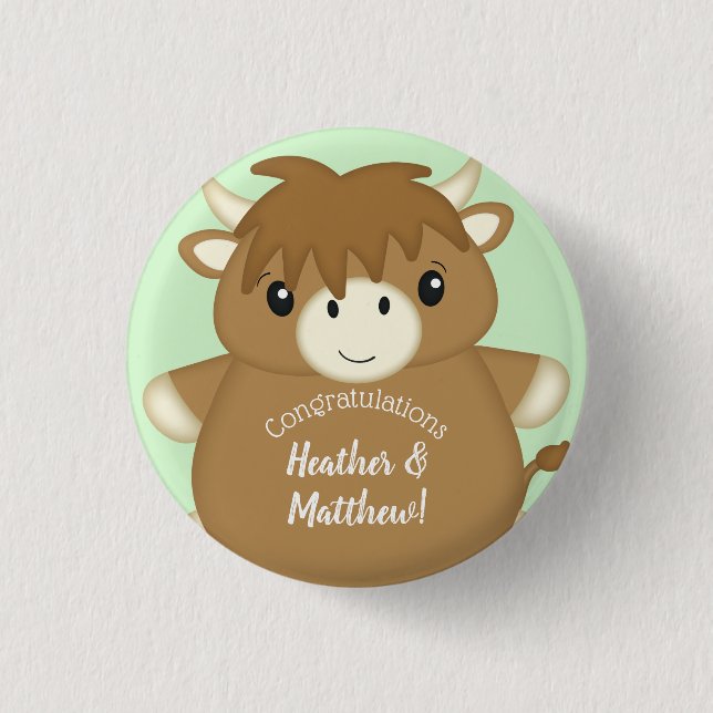 Scottish Highland Cow Baby Shower Button (Front)