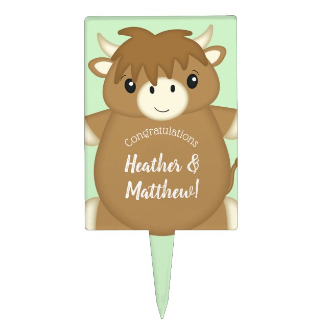 Scottish Highland Cow Baby Shower Cake Topper (Front)
