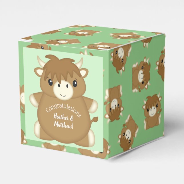 Scottish Highland Cow Baby Shower Favor Boxes (Front Side)