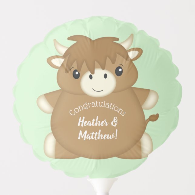 Scottish Highland Cow Baby Shower Green Balloon (Front)