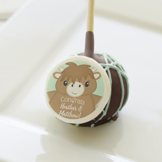 Scottish Highland Cow Baby Shower Green Cake Pops (Front Insitu)