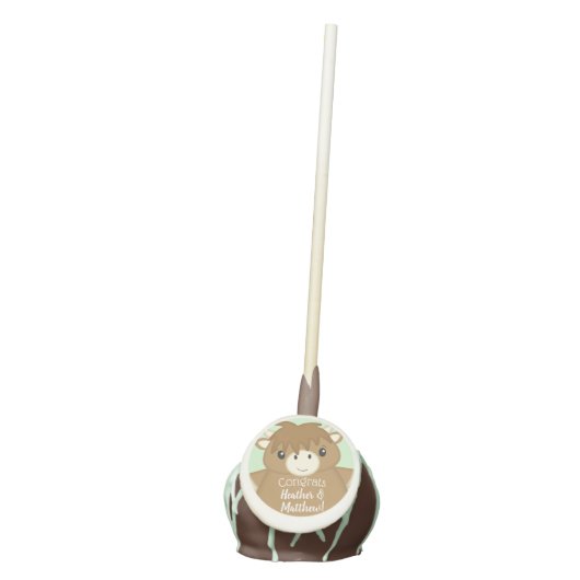 Scottish Highland Cow Baby Shower Green Cake Pops (Front)