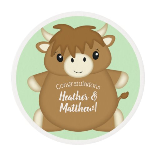 Scottish Highland Cow Baby Shower Green Edible Frosting Rounds