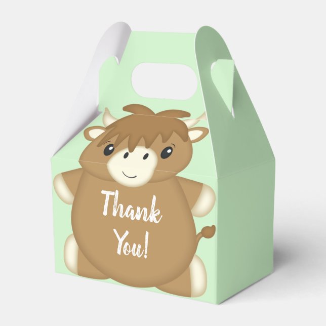 Scottish Highland Cow Baby Shower Green Favor Boxes (Front Side)