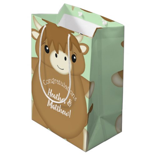 Scottish Highland Cow Baby Shower Green Medium Gift Bag