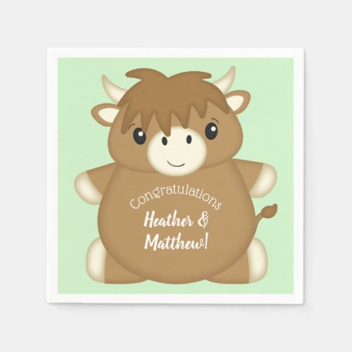 Scottish Highland Cow Baby Shower Green Napkins