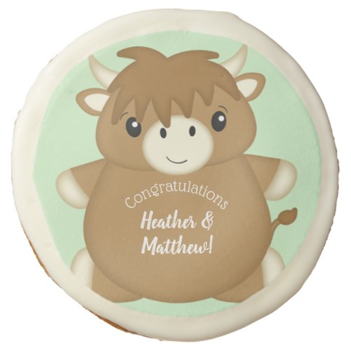 Scottish Highland Cow Baby Shower Green Sugar Cookie