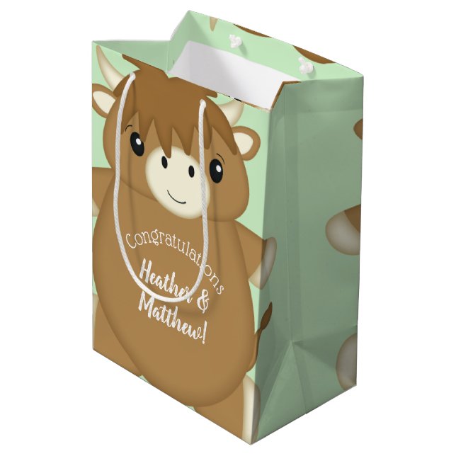 Scottish Highland Cow Baby Shower Medium Gift Bag (Back Angled)