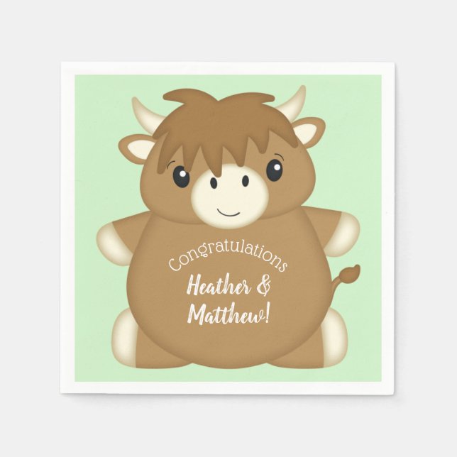 Scottish Highland Cow Baby Shower Napkins (Front)