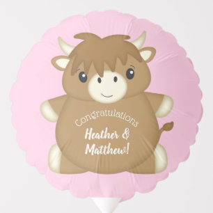 Scottish Highland Cow Baby Shower Pink Balloon
