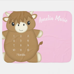 Scottish Highland Cow Baby Shower Pink Blanket