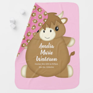 Scottish Highland Cow Baby Shower Pink Blanket