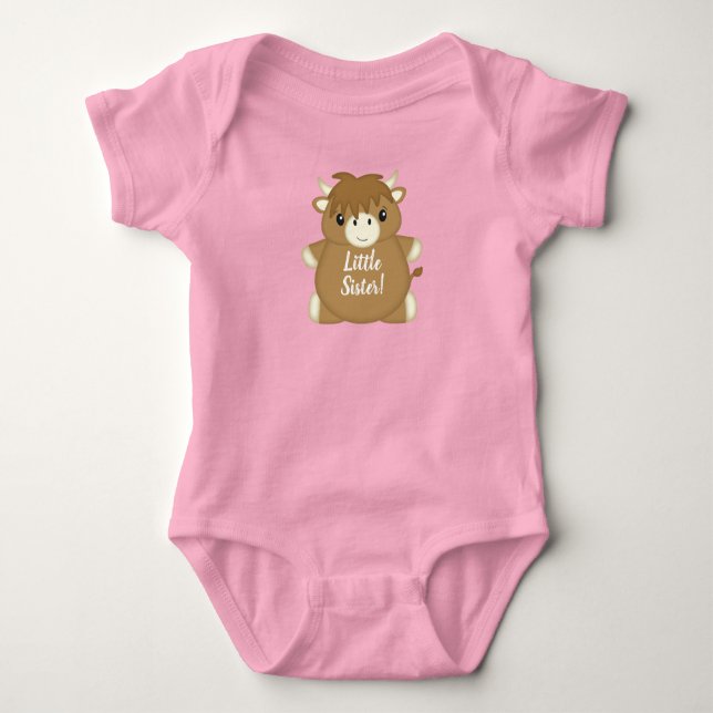 Scottish Highland Cow Baby Shower Pink Bodysuit (Front)