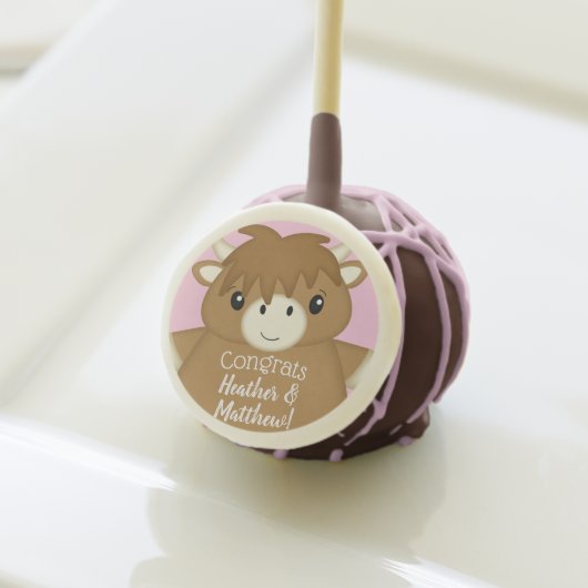 Scottish Highland Cow Baby Shower Pink Cake Pops (Front Insitu)