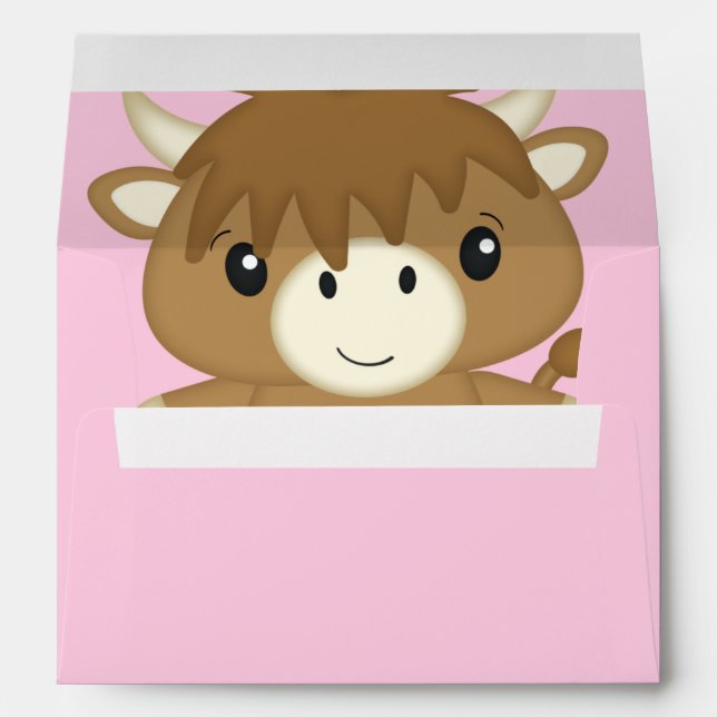 Scottish Highland Cow Baby Shower Pink Envelope (Back (Bottom))