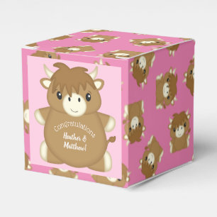 Scottish Highland Cow Baby Shower Pink Favor Boxes