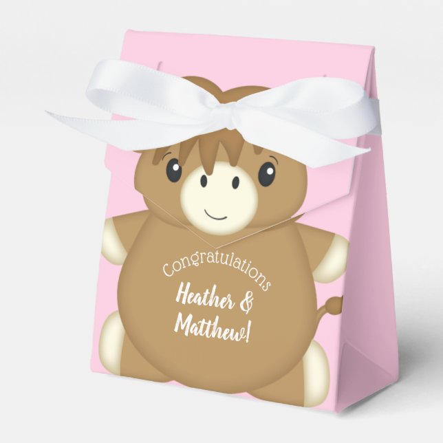Scottish Highland Cow Baby Shower Pink Favor Boxes (Front Side)