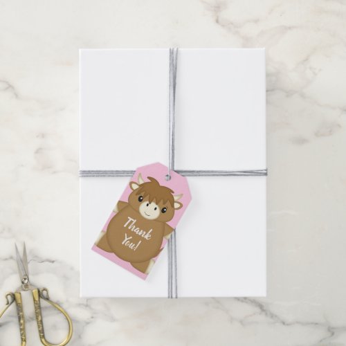 Scottish Highland Cow Baby Shower Pink Gift Tags