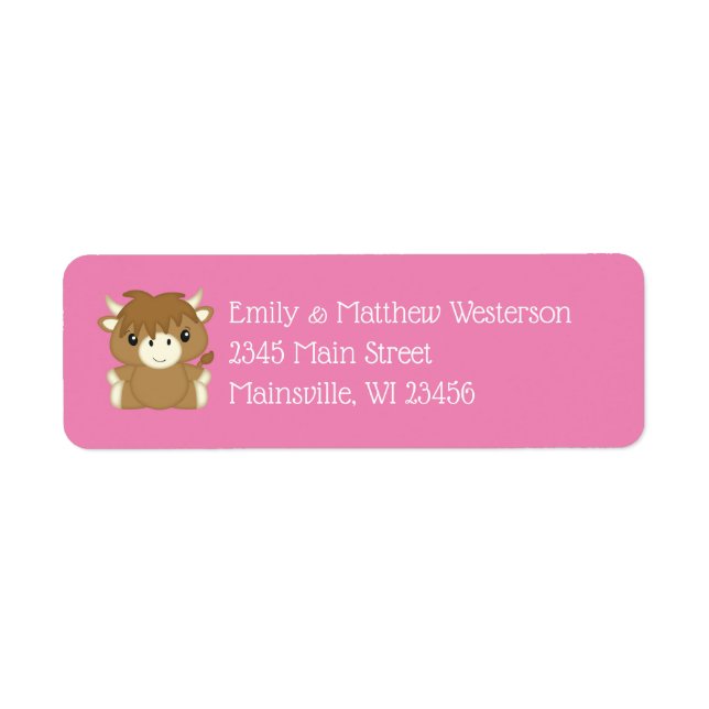 Scottish Highland Cow Baby Shower Pink Label (Front)