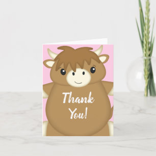 Scottish Highland Cow Baby Shower Pink Letterpress Thank You Card