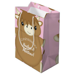 Scottish Highland Cow Baby Shower Pink Medium Gift Bag
