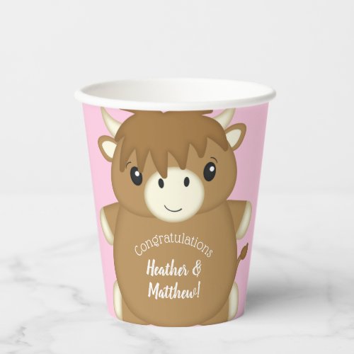Scottish Highland Cow Baby Shower Pink Paper Cups