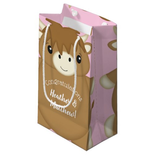 Scottish Highland Cow Baby Shower Pink Small Gift Bag