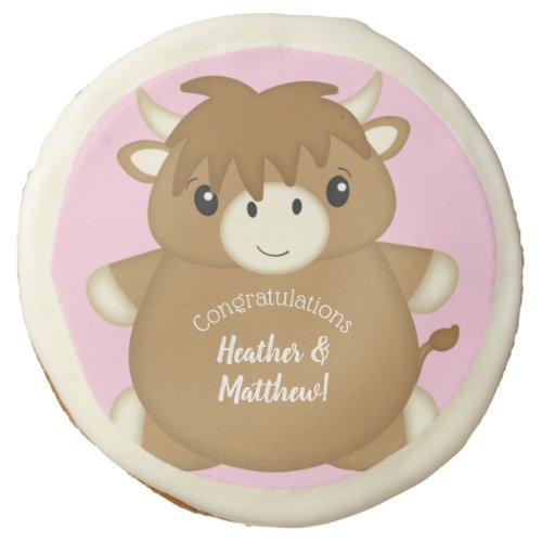 Scottish Highland Cow Baby Shower Pink Sugar Cookie