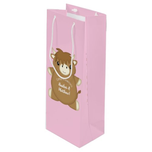 Scottish Highland Cow Baby Shower Pink Wine Gift Bag