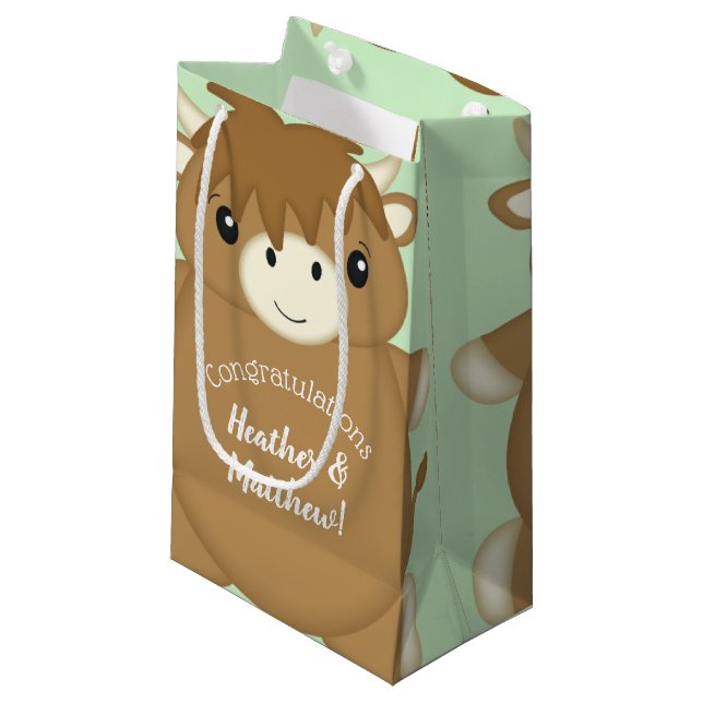 Scottish Highland Cow Baby Shower Small Gift Bag (Front Angled)