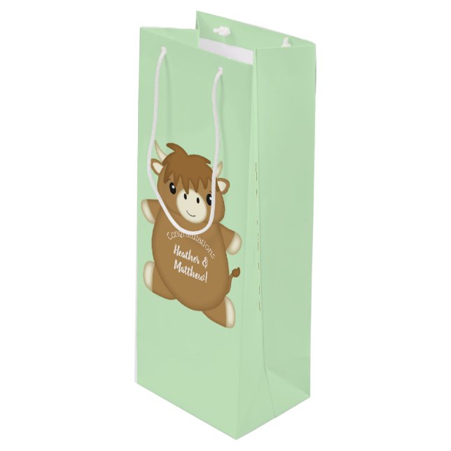 Scottish Highland Cow Baby Shower Wine Gift Bag (Front Angled)