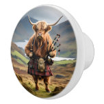 Scottish Highland Cow Bagpipe Player, Ceramic Knob
