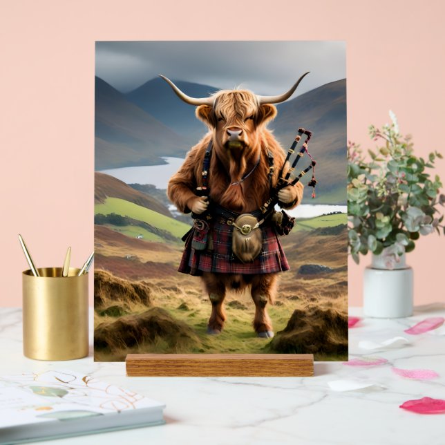 Scottish Highland Cow Bagpiper, Acrylic Sign (Wedding)