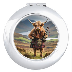 Scottish Highland Cow Bagpiper, Compact Mirror