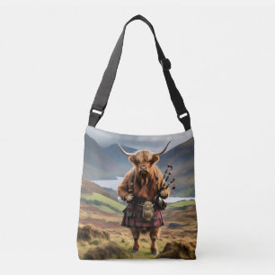 Scottish Highland Cow Bagpiper,  Crossbody Bag